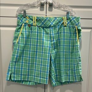 Lilly Pulitzer Green & Blue Plaid Women's Shorts with Yellow Trim 14